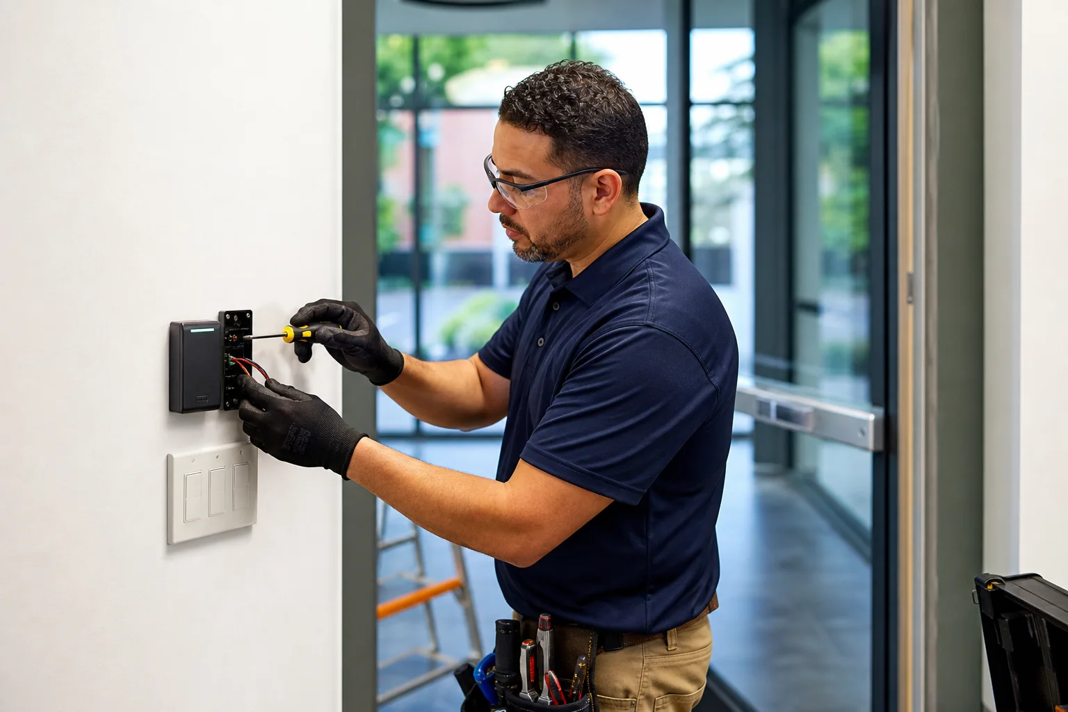 A door hardware professional commissioning electronic access equipment