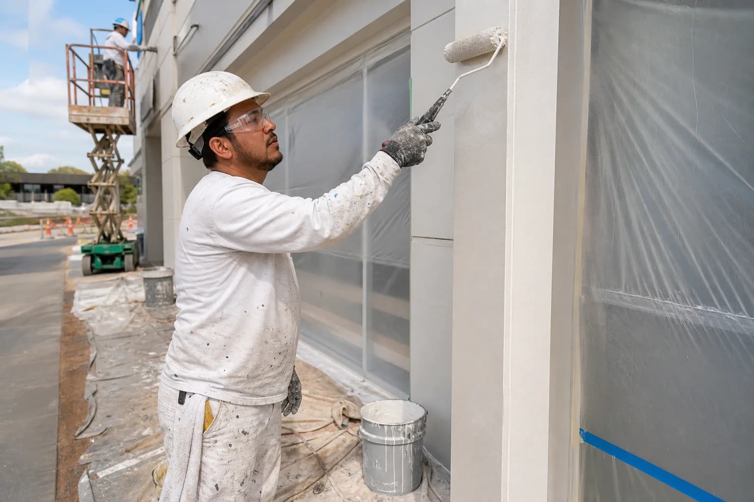 A commercial painting contractor working on a project